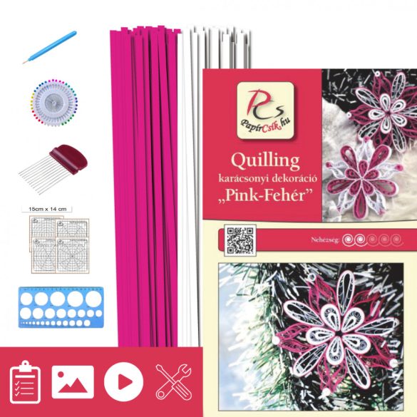 Pink-Weiß - Quilling Muster (200 Stück Streifen, Beschreibung, Werkzeuge)